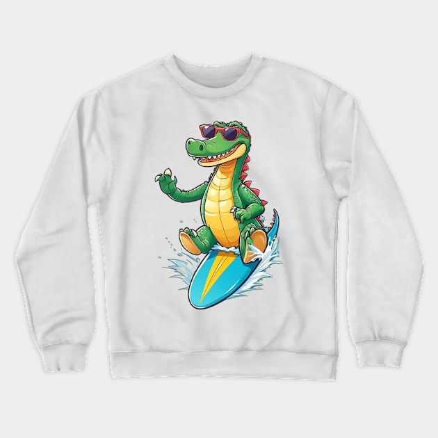 Surfing Croc Crewneck Sweatshirt by likbatonboot